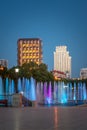 ÃÂ¡olored illuminated fountains and modern buildings in the center of Yekaterinburg city at summer night